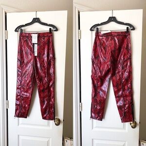 For Love & Lemons Claude Faux Snakeskin Moto Pants Red XS NWT